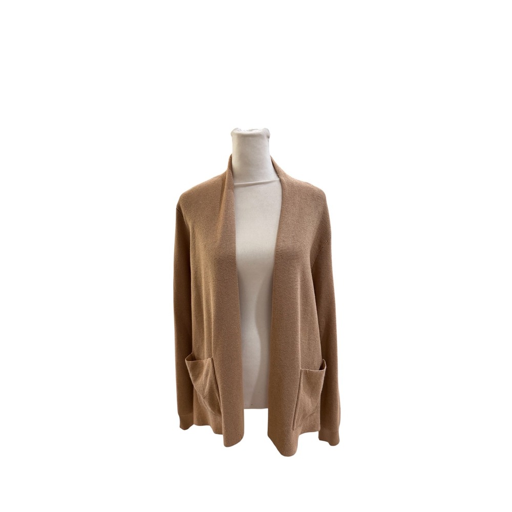 Cyrus Womens Tan Open Front Knit Cardigan Sweater Size L Patch Pockets Camel